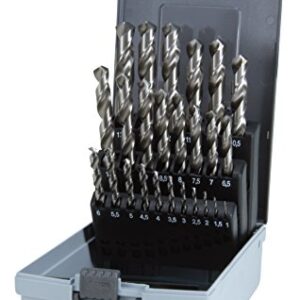 RUKO 214851RO Jobber Length Drill Bit Kit, High Speed Steel (M2), Ground with Split Point, 1/16" to 1/2" (Set of 29)