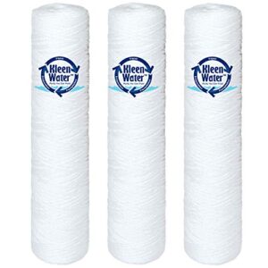kleenwater string wound water filter cartridges, 4.5 x 20 inch, 5 micron, made in usa, compatible with watts sf5-20-425, pentek wp5bb20p, wp5bb20p, pack of 3 replacement filters with ws03x10039 o-ring
