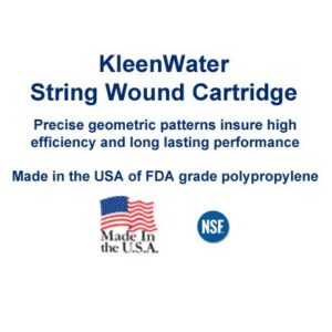 KleenWater String Wound Water Filter Cartridges, Made in the USA, 4.5 x 10 Inch, 50 Micron, Compatible with AP814 and AP801 Aqua-Pure, Pack of 3 Filters with O-Ring