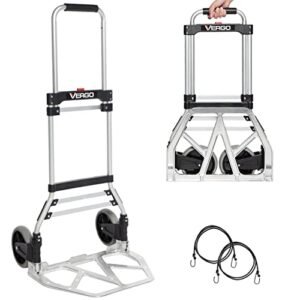 vergo industrial folding hand truck - 275 lb. capacity dolly cart - no assembly required hand cart, lightweight, collapsible & compact, telescoping handle extends to 42.5 inches