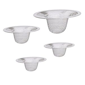 set of 4 metal mesh sink strainers, assorted sizes, fits most kitchen sink drains, small, medium, and large size