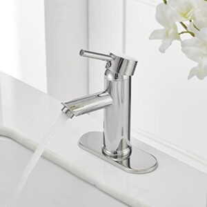 Greenspring Bathroom Sink Faucet Chrome Single Handle One Hole Commercial Deck Mount Lavatory Modern Faucet with Cover Plate and Supply Line