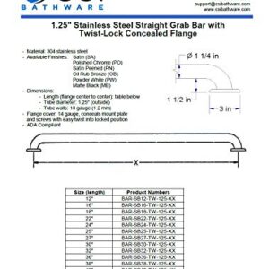 CSI Bathware Straight Grab Bar Bath, 36",1.25" Diameter Oil Rubbed Bronze