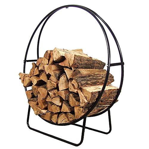 Sunnydaze 24-Inch Firewood Log Hoop - Indoor/Outdoor Round Tubular Steel Wood Storage Holder