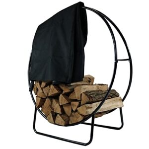 sunnydaze outdoor firewood log hoop and cover set - powder-coated steel rack and pvc cover - black - 40-inch