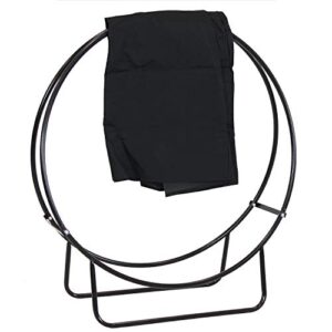 Sunnydaze Outdoor Firewood Log Hoop and Cover Set - Powder-Coated Steel Rack and PVC Cover - Black - 40-Inch