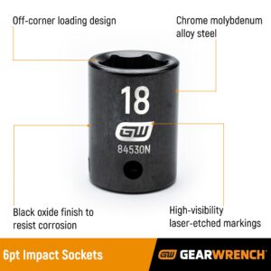 GEARWRENCH 1/2" Drive 6 Pt. Standard Impact Socket, 28mm - 84539N
