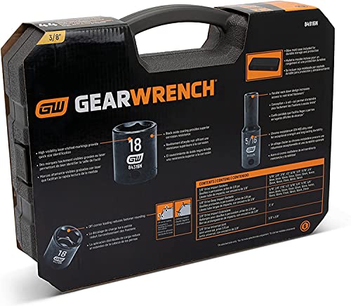 GEARWRENCH 44 Pc. 3/8" Drive 6 Point Standard & Deep Impact SAE/Metric Socket Set - 84916N