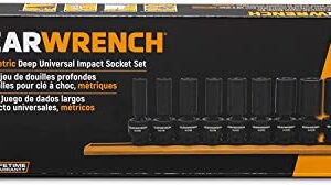 GEARWRENCH 10 Piece 3/8 Inch Drive 6 Pt. Deep Universal Impact Socket Set, Metric - 84924N