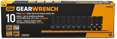 GEARWRENCH 10 Piece 3/8 Inch Drive 6 Pt. Deep Universal Impact Socket Set, Metric - 84924N