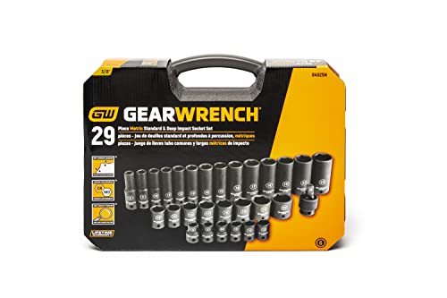 GEARWRENCH 29 Pc. 3/8" Drive 6 Pt. Impact Socket Set, Standard & Deep, Metric - 84925N