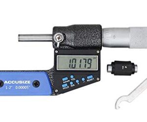 Accusize Industrial Tools 1-2''/25-50 mm by 0.00005''/0.001 mm 7-Key Electronic Digital Micrometer, Water Proof, Ac21-2022