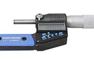 Accusize Industrial Tools 1-2''/25-50 mm by 0.00005''/0.001 mm 7-Key Electronic Digital Micrometer, Water Proof, Ac21-2022