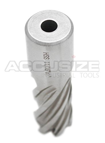 Accusize Industrial Tools 11/16'' X1'' Cutting Depth H.S.S. Annular Cutter with 1 Pc Pilot Pin, 2080-2016Pin