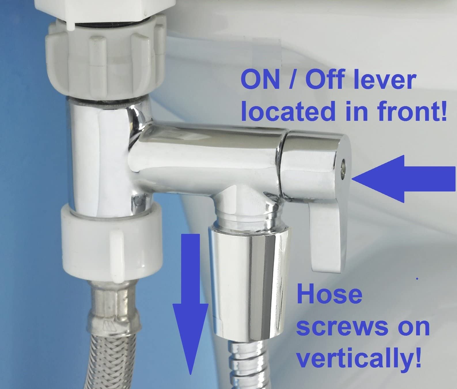 RinseWorks –Bidet T Adapter with 3-way Shut-off Valve for Toilet (7/8" Brass Tee connector) with EZ Reach On/Off Knob, cUPC certified by NSF to Uniform Plumbing Code 5 - Year warranty