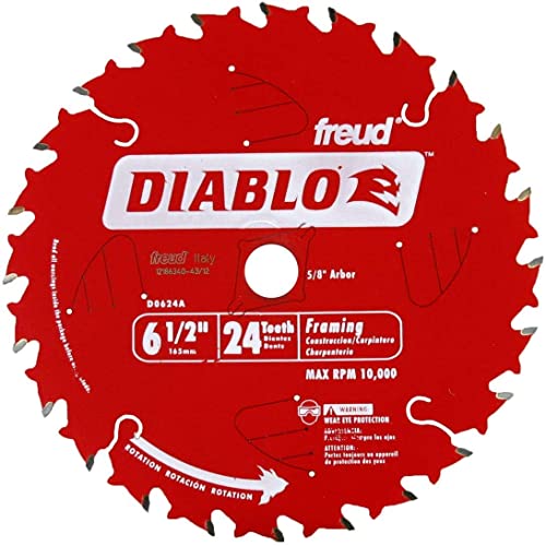 10 Pack Freud D0624A Diablo 6-1/2" x 24-Tooth Framing Circular Saw Blade with 5/8" Arbor (Bulk Single Blade)