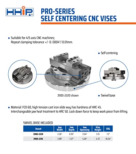 VERTEX 3900-2220 Self-Centering CNC Vise, 2"