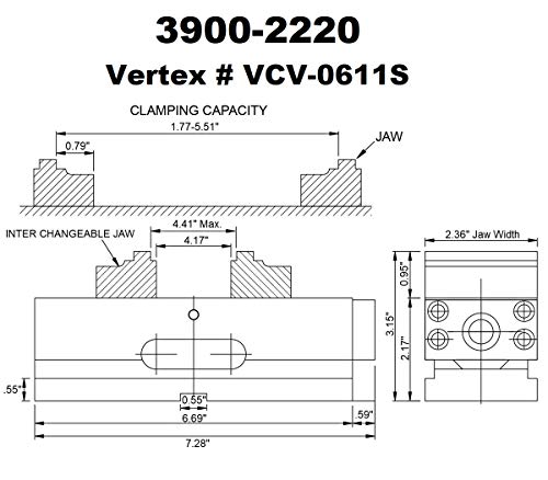 VERTEX 3900-2220 Self-Centering CNC Vise, 2"