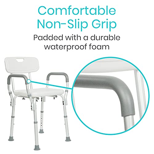 Vive Shower Chair with Arms & Back - Small, Narrow, Medical, Universal Bath Tub Transfer Bench - Safe Adjustable Handicap Stool for Inside Bathtub, Bathroom - Rotating Safety Sliding