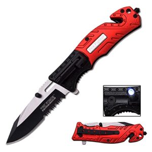 tac force tf-835fd spring assist folding knife, two-tone half-serrated blade, red/black firefighter handle, 4.5-inch closed