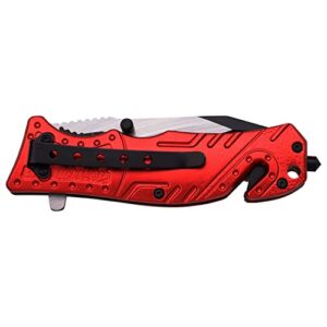 TAC Force TF-835FD Spring Assist Folding Knife, Two-Tone Half-Serrated Blade, Red/Black Firefighter Handle, 4.5-Inch Closed