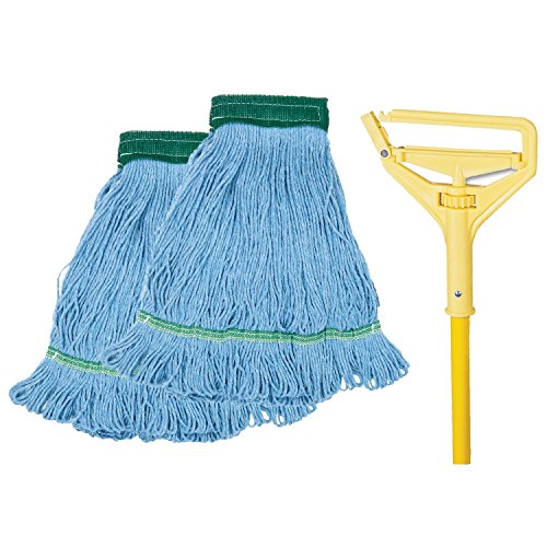 Boardwalk Looped End Mop Kit, Medium Blue Cotton/Rayon/Synthetic Head, 60" Yellow Metal/Polypropylene Handle