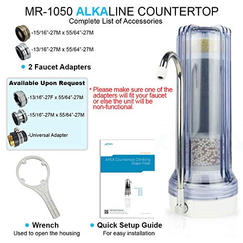 APEX MR-1050 Countertop Water Filter, 5 Stage Mineral pH Alkaline Easy Install Faucet Water Filter - Reduces Heavy Metals, Bad Taste and Up to 99% of Chlorine - Clear