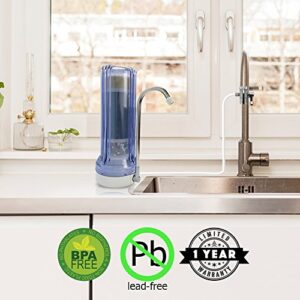 APEX MR-1050 Countertop Water Filter, 5 Stage Mineral pH Alkaline Easy Install Faucet Water Filter - Reduces Heavy Metals, Bad Taste and Up to 99% of Chlorine - Clear