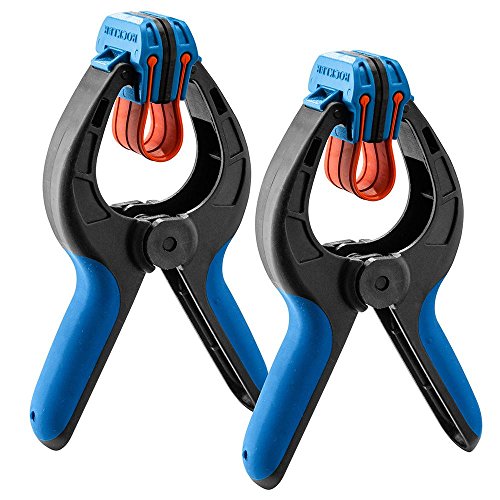 Medium Spring Clamps (Pair) – Easy Squeeze Bandy Clamps Woodworking for Thinner Stock, & Delicate Moldings – One-Handed Operation Medium Clamps – Easy to Grip Nylon Hand Clamps w/Fiberglass