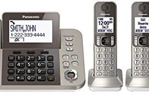 PANASONIC Corded/Cordless Phone System with Answering Machine and One Touch Call Blocking – 3 Handsets - KX-TGF353N (Champagne Gold)