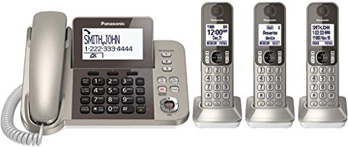 PANASONIC Corded/Cordless Phone System with Answering Machine and One Touch Call Blocking – 3 Handsets - KX-TGF353N (Champagne Gold)