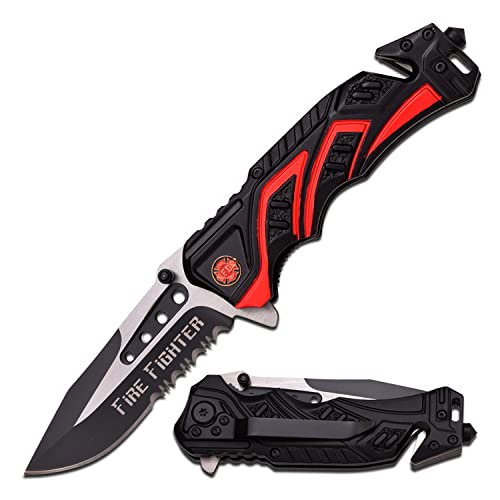 MTech USA MT-A865FD Spring Assist Folding Knife, Two-Tone Half-Serrated Blade, Black and Red Handle, 4.5-Inch Closed