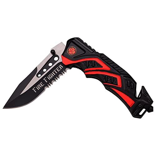 MTech USA MT-A865FD Spring Assist Folding Knife, Two-Tone Half-Serrated Blade, Black and Red Handle, 4.5-Inch Closed