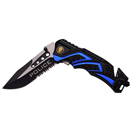 MTech USA MT-A865PD Spring Assist Folding Knife, Two-Tone Half-Serrated Blade, Black and Blue Handle, 4.5-Inch Closed