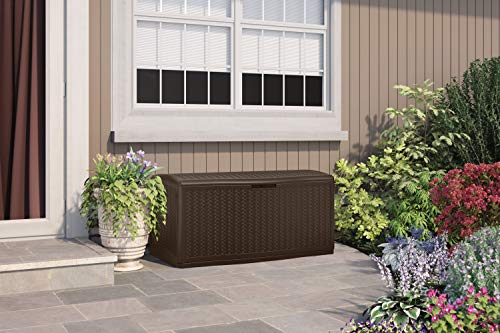 Suncast 124 Gallon Resin Extra Large Deck Storage Cabinet, Mocha Herringbone