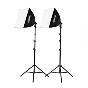 fovitec 2-light high-power fluorescent studio lighting kit, 20"x20" quick setup softboxes, 105w bulbs & light stands for portraits, product photos, vlogging, video conferencing, & live streaming