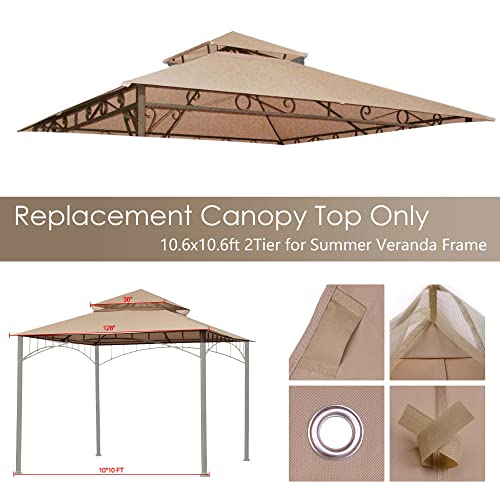 Yescom 10.6'x10.6' Gazebo Top Replacement for 2 Tier Summer Veranda Frame Canopy Cover Patio Garden Yard Dark Beige Y00710T01