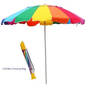 Impact Canopy 8' Beach Umbrella, UV Protected, Vented, Tilt Pole, Sand Anchor, Carry Bag, Rainbow