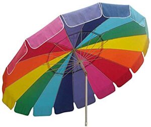 impact canopy 8' beach umbrella, uv protected, vented, tilt pole, sand anchor, carry bag, rainbow