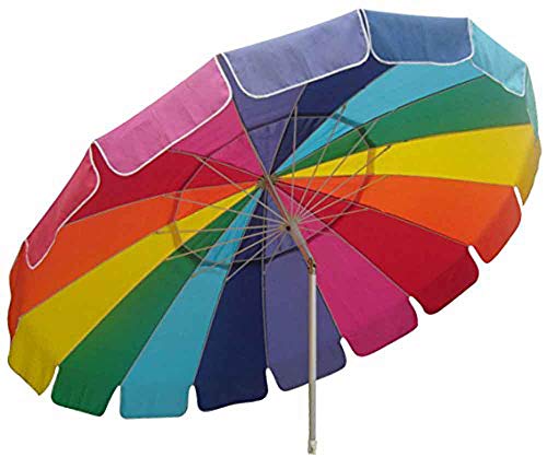 Impact Canopy 8' Beach Umbrella, UV Protected, Vented, Tilt Pole, Sand Anchor, Carry Bag, Rainbow