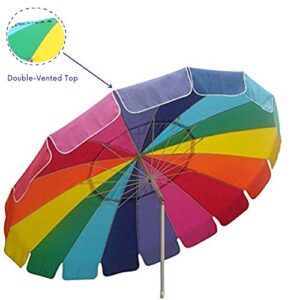 Impact Canopy 8' Beach Umbrella, UV Protected, Vented, Tilt Pole, Sand Anchor, Carry Bag, Rainbow