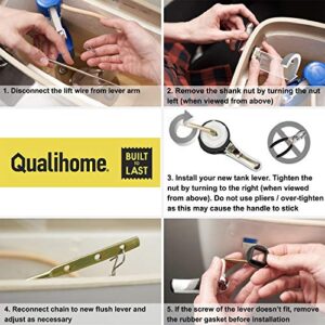 Qualihome Toilet Handle Lever Flush Replacement, Front Mount, Chrome, Universal Fitting