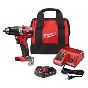 milwaukee m18 18v lithium-ion 1/2 inch cordless drill driver compact kit 2606-21ct