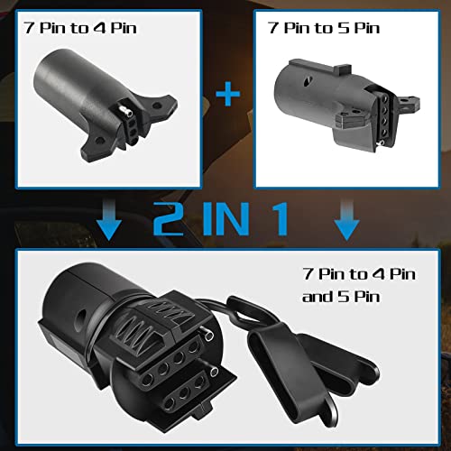 COROTC 7 Pin to 4 and 5 Trailer Adapter, 7 Way to 4 Way 5 Way Trailer Plug Adapter, 7 Pin Round to 4 Pin 5 Pin Flat Blade Weatherproof Trailer Connector for Trailer Tow Hitch