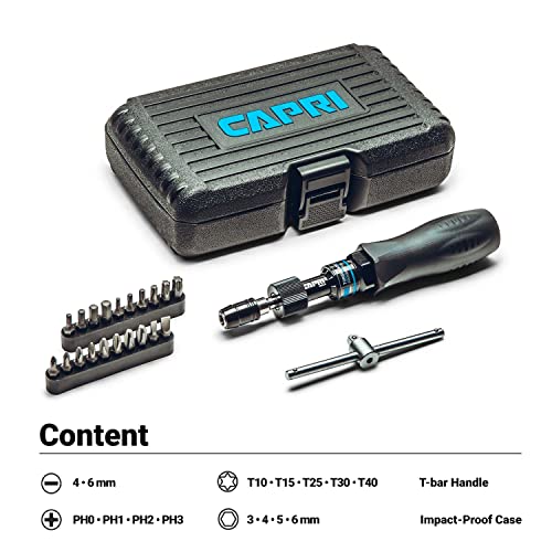 Capri Tools CP21075 Certified Limiting Torque Screwdriver Set, Small, Black, 10-50 in-lbs / Manual