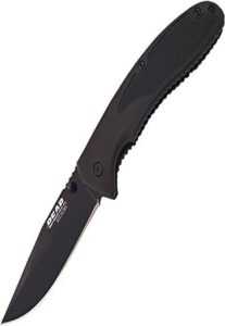 bear edge zytel sideliner, 3.5” 440 high carbon stainless steel blade, black zytel handles, assisted opening with reversible pocket clip (61106)