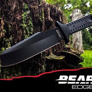 Bear Edge Compact Bowie, 5” 440 High Carbon Stainless Steel Blade, Lightweight Black G10 Handles, Ballistic Sheath Included (61108)