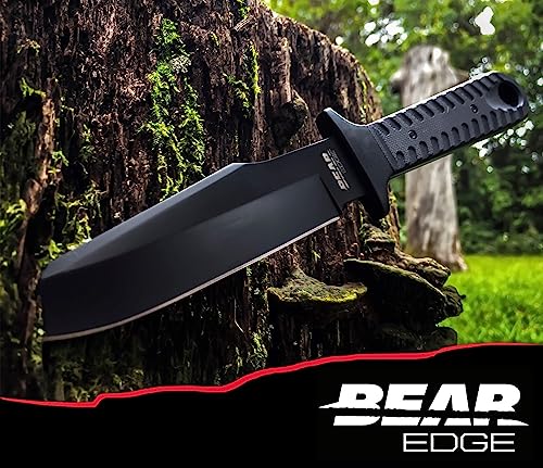 Bear Edge Compact Bowie, 5” 440 High Carbon Stainless Steel Blade, Lightweight Black G10 Handles, Ballistic Sheath Included (61108)