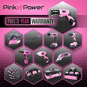 Pink Power 3.6 Volt Rechargeable Cordless Electric Screwdriver Set with Bubble Level - Pink Tool Set for Women Power Tools