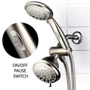 Hotel Spa 42-Setting Ultra-Luxury 3-Way Combo with ON/Off Pause Switch/Brushed Nickel